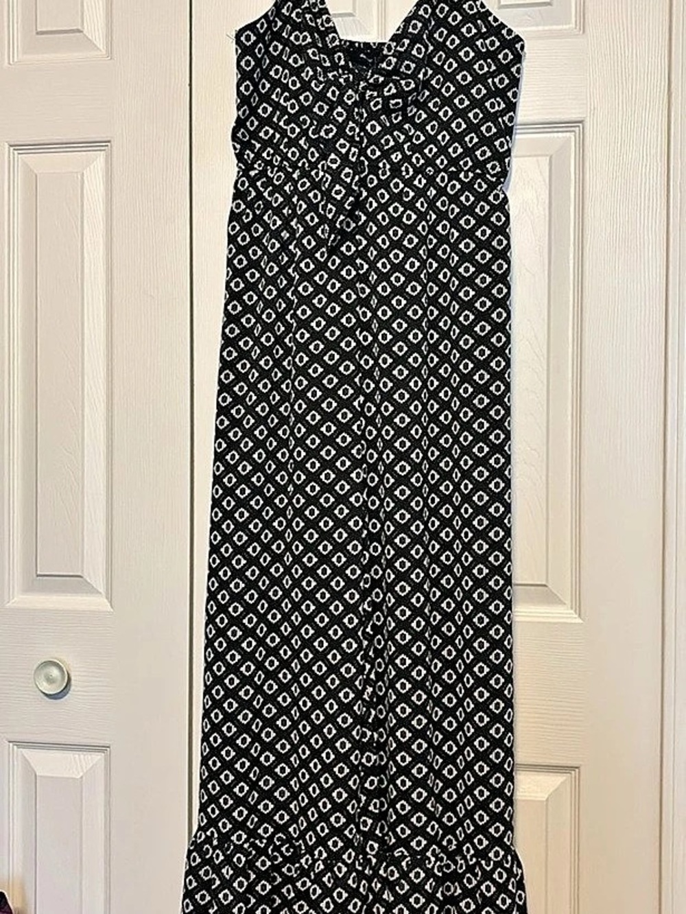 H2 Design Black Geometric loose fit leg one piece pant in Black & White Size Med